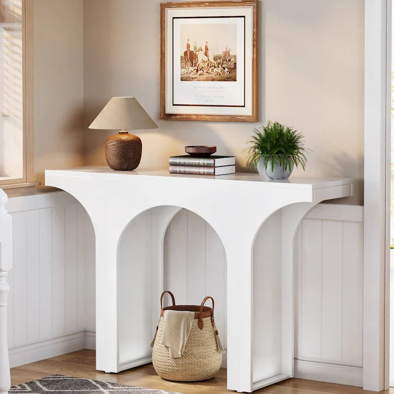 Table Console de 47 Pouces, Table Basse Noire Derrière un Canapé, Table d'Entrée Vintage Moderne