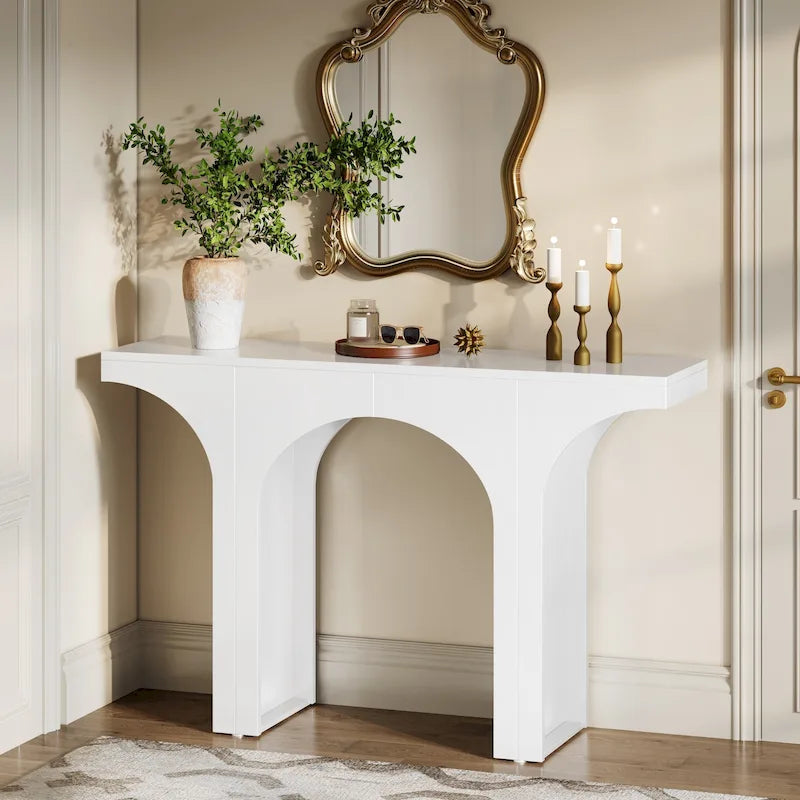 Table Console de 47 Pouces, Table Basse Noire Derrière un Canapé, Table d'Entrée Vintage Moderne