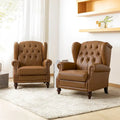 Fauteuil classique en cuir à oreilles avec clous – Lot de 2