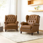 Alex Classic Wingback Leather Armchair with Nailhead Trim Set of 2 by 