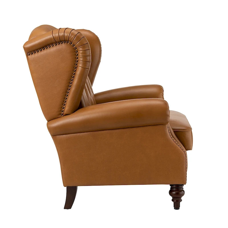 Fauteuil classique en cuir à oreilles avec clous – Lot de 2