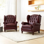 Fauteuil classique en cuir à oreilles avec clous – Lot de 2