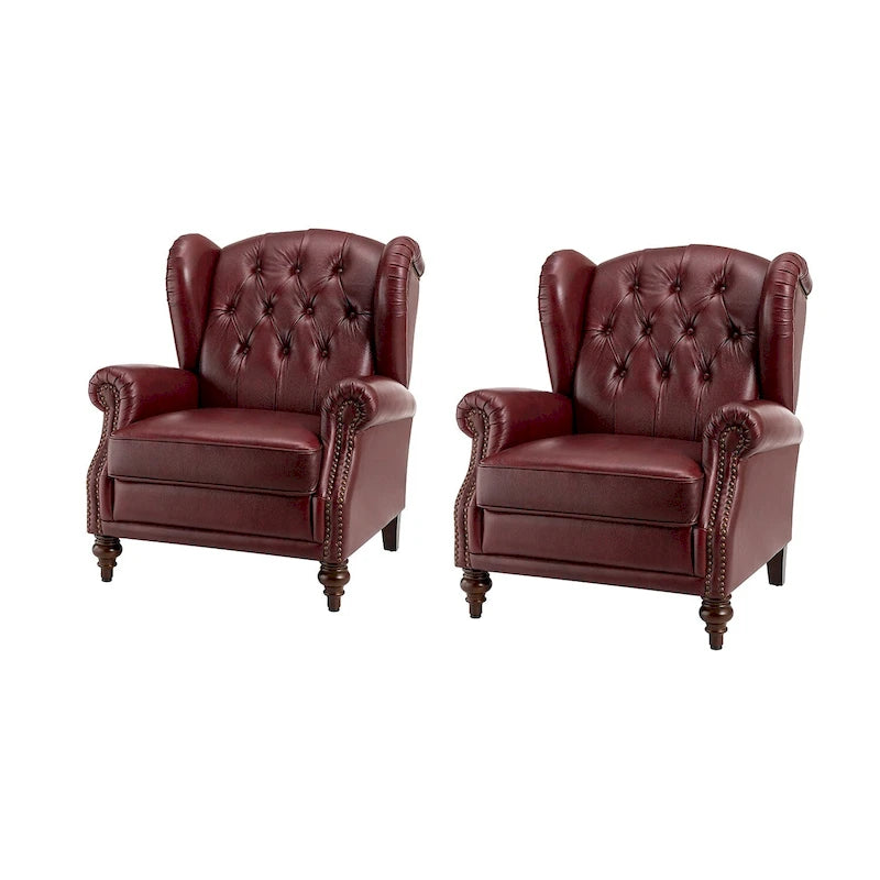 Fauteuil classique en cuir à oreilles avec clous – Lot de 2