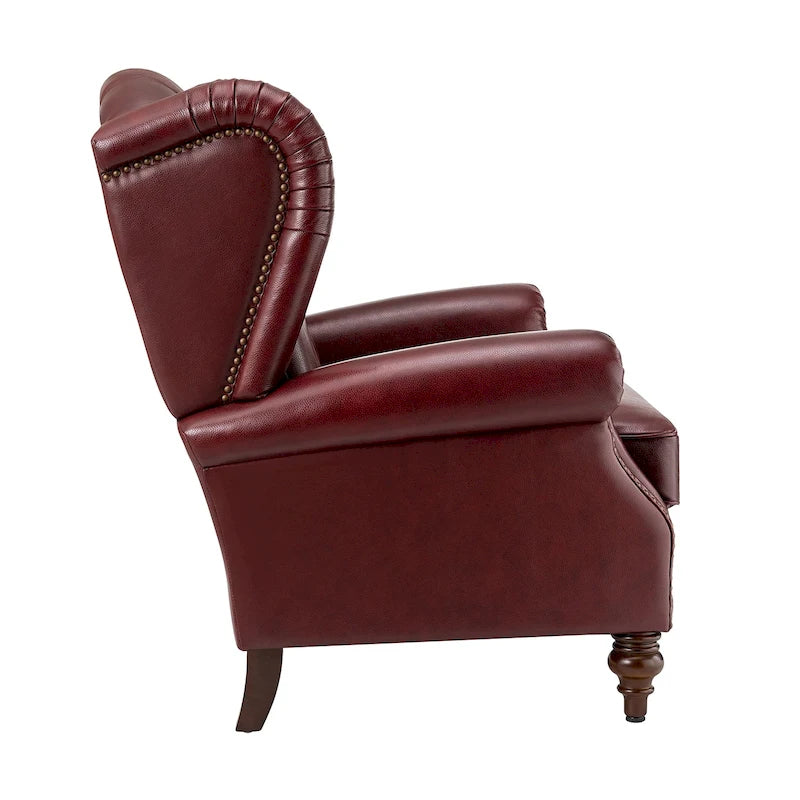 Fauteuil classique en cuir à oreilles avec clous – Lot de 2