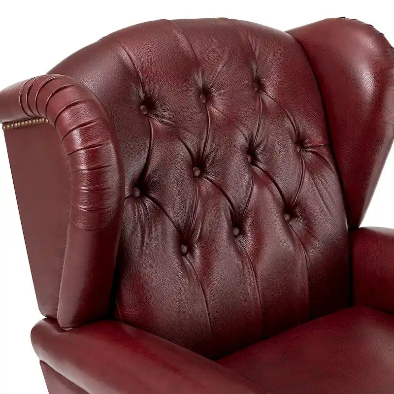 Fauteuil classique en cuir à oreilles avec clous – Lot de 2