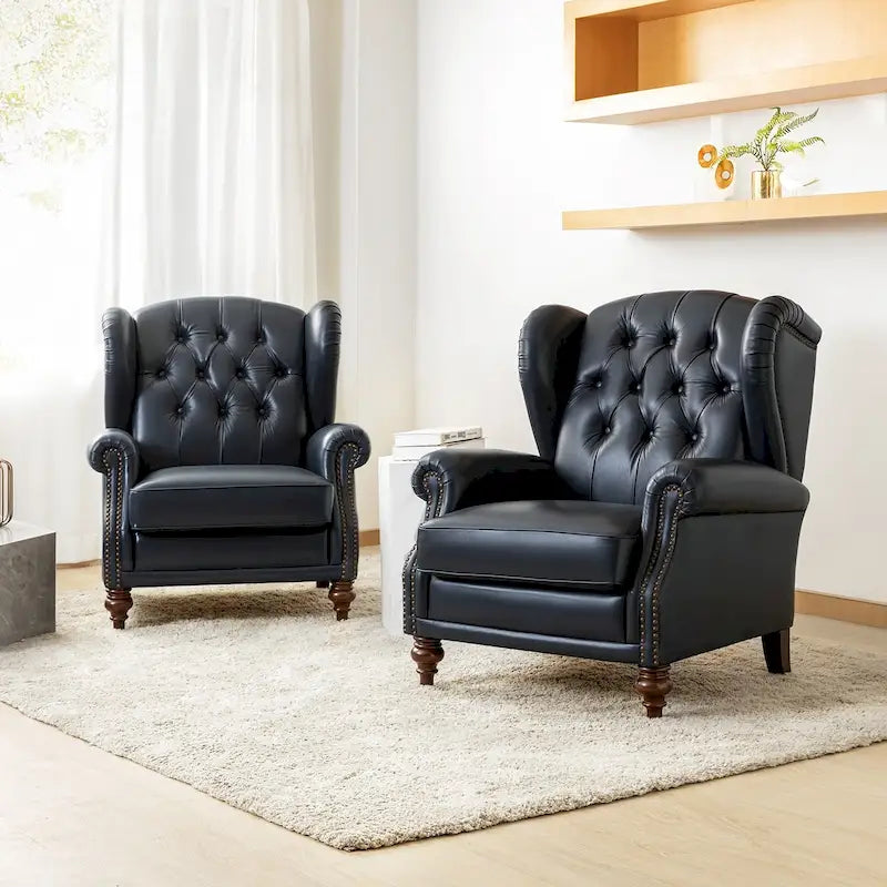 Fauteuil classique en cuir à oreilles avec clous – Lot de 2