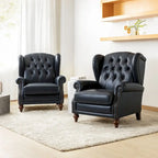 Fauteuil classique en cuir à oreilles avec clous – Lot de 2