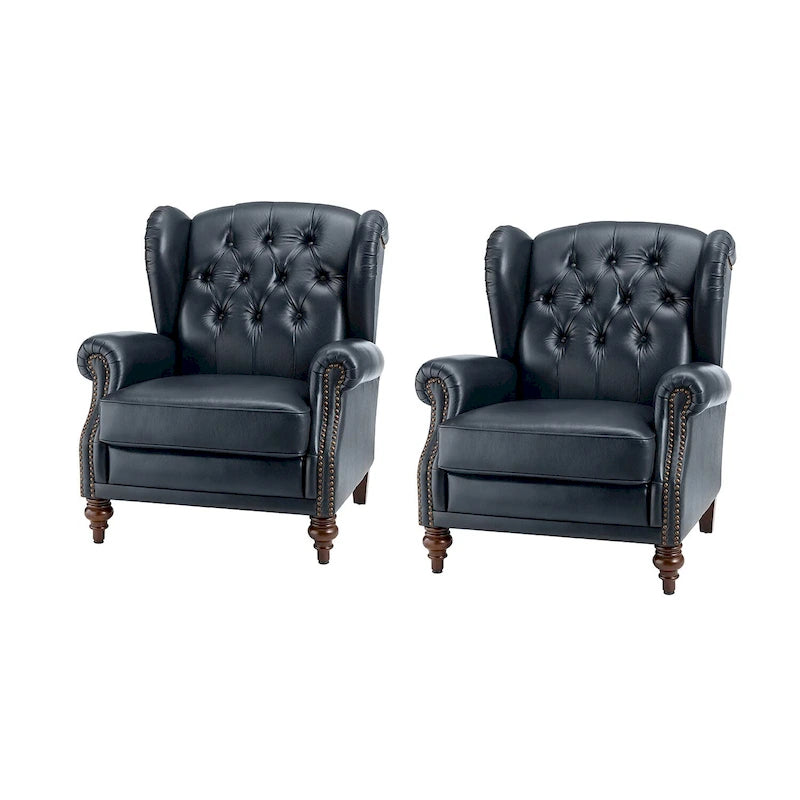 Fauteuil classique en cuir à oreilles avec clous – Lot de 2