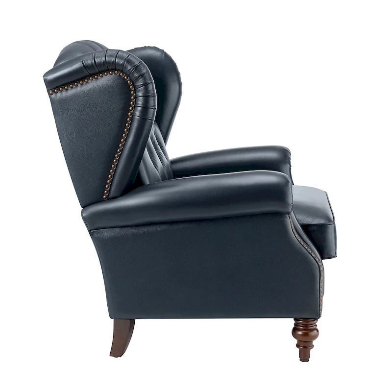 Fauteuil classique en cuir à oreilles avec clous – Lot de 2