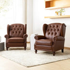 Fauteuil classique en cuir à oreilles avec clous – Lot de 2