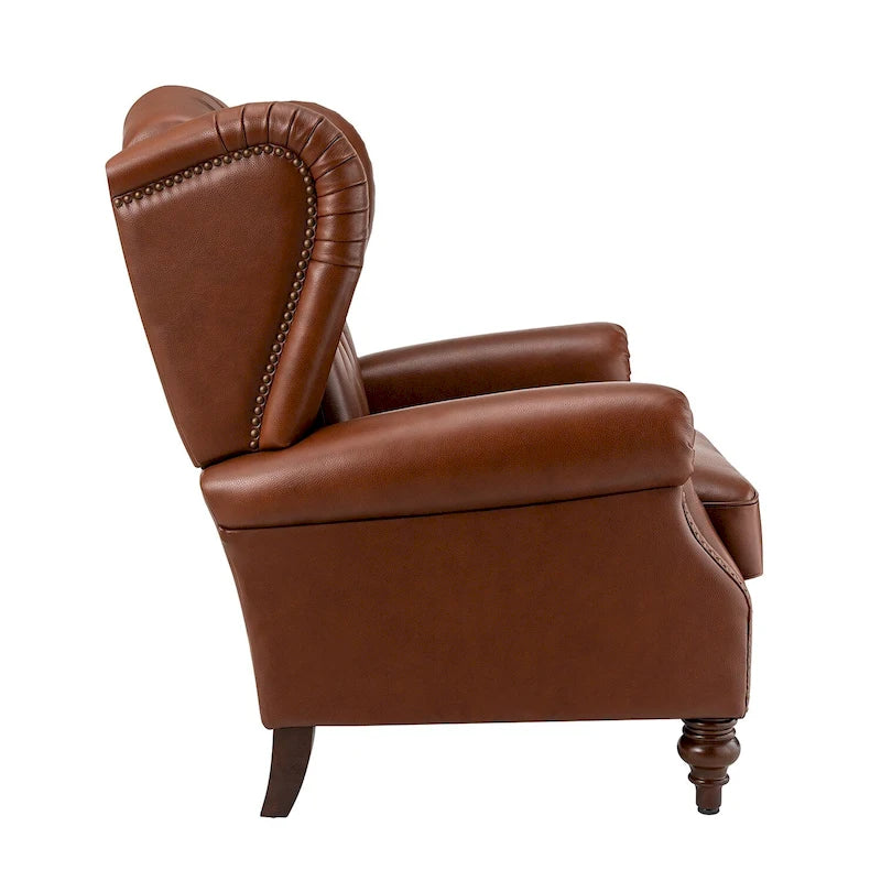Fauteuil classique en cuir à oreilles avec clous – Lot de 2