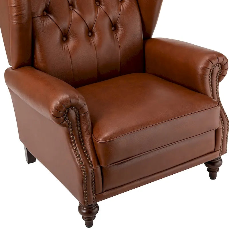 Fauteuil classique en cuir à oreilles avec clous – Lot de 2