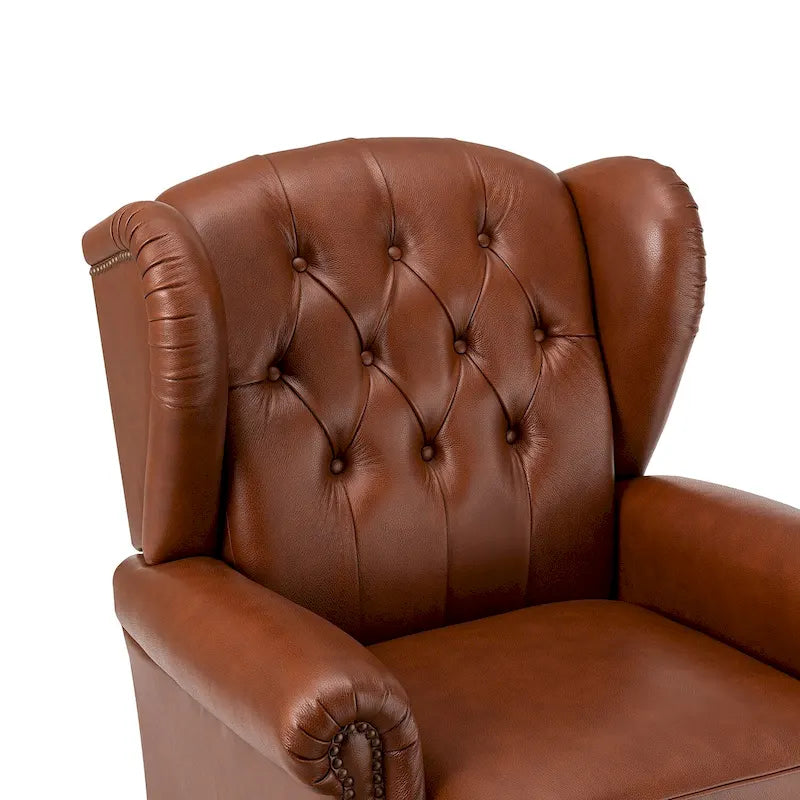 Fauteuil classique en cuir à oreilles avec clous – Lot de 2