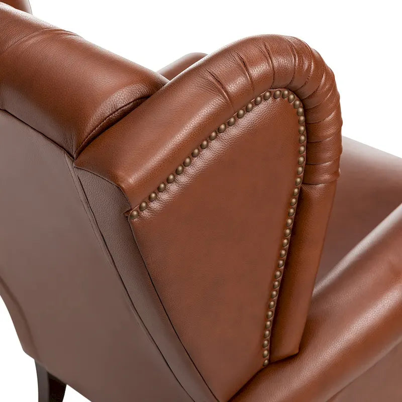 Fauteuil classique en cuir à oreilles avec clous – Lot de 2