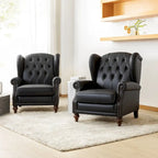 Fauteuil classique en cuir à oreilles avec clous – Lot de 2