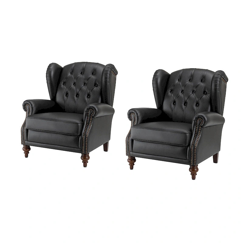 Fauteuil classique en cuir à oreilles avec clous – Lot de 2