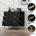 Commode noire à 3 tiroirs de 31,5 W, organisateur de rangement moderne en bois pour chambre à coucher