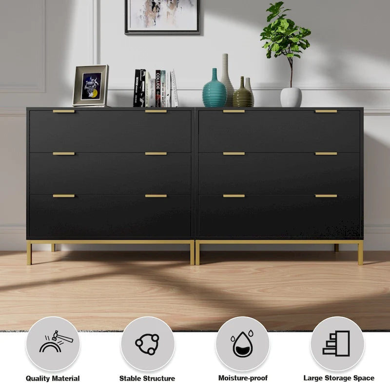 Commode noire à 3 tiroirs de 31,5 W, organisateur de rangement moderne en bois pour chambre à coucher