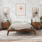  Beau Midcentury 3-Piece Boucle Wingback Low Profile Bedroom Set