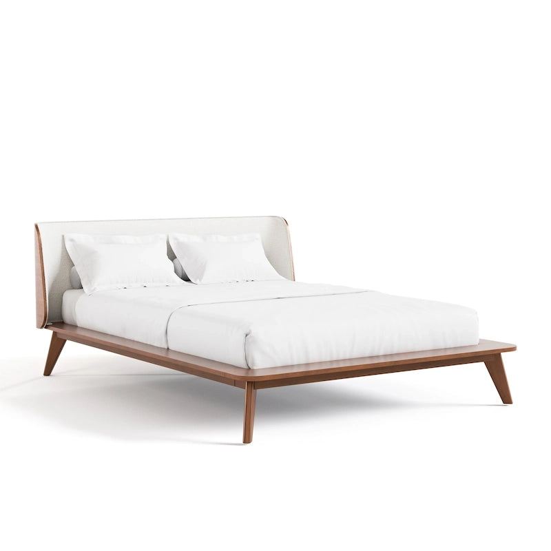 Ensemble de chambre trois pièces bas de gamme en bouclette, style Mid-century, avec tête de lit capitonnée