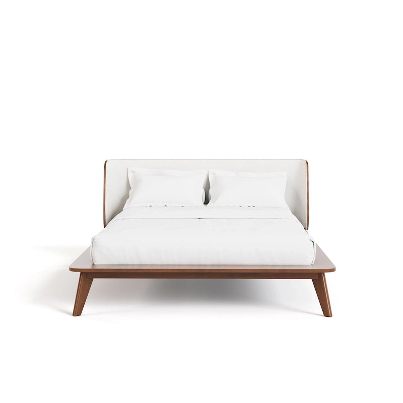 Ensemble de chambre trois pièces bas de gamme en bouclette, style Mid-century, avec tête de lit capitonnée