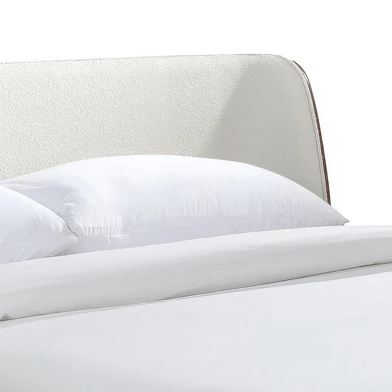 Ensemble de chambre trois pièces bas de gamme en bouclette, style Mid-century, avec tête de lit capitonnée