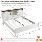 Lit queen size de style campagnard avec étagères de rangement et station de charge