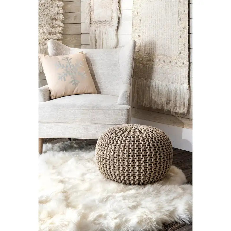 Pouf Ottoman en coton uni tricoté