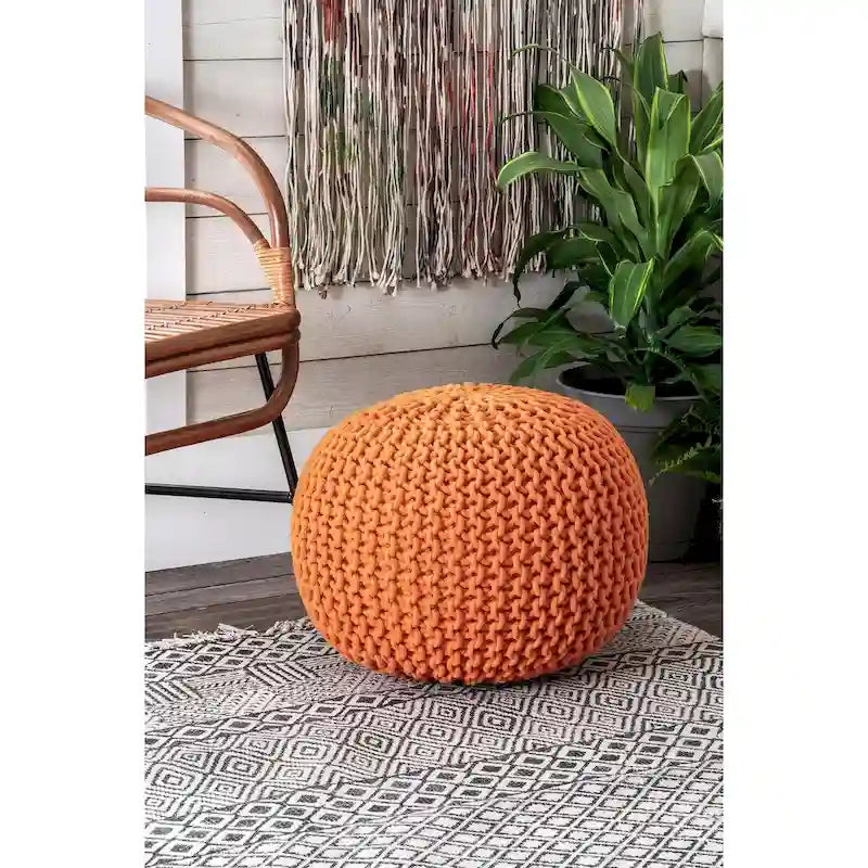 Pouf Ottoman en coton uni tricoté