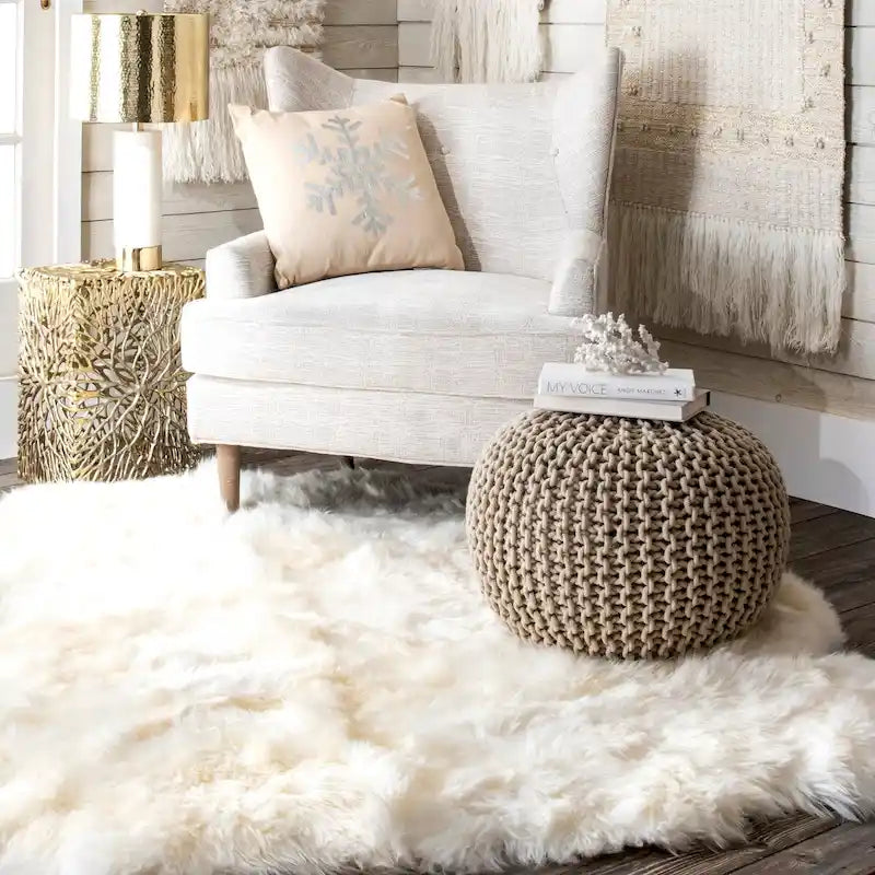 Pouf Ottoman en coton uni tricoté