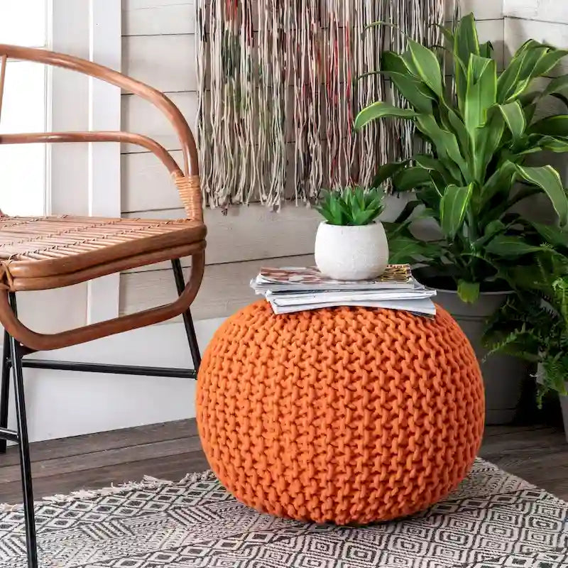 Pouf Ottoman en coton uni tricoté