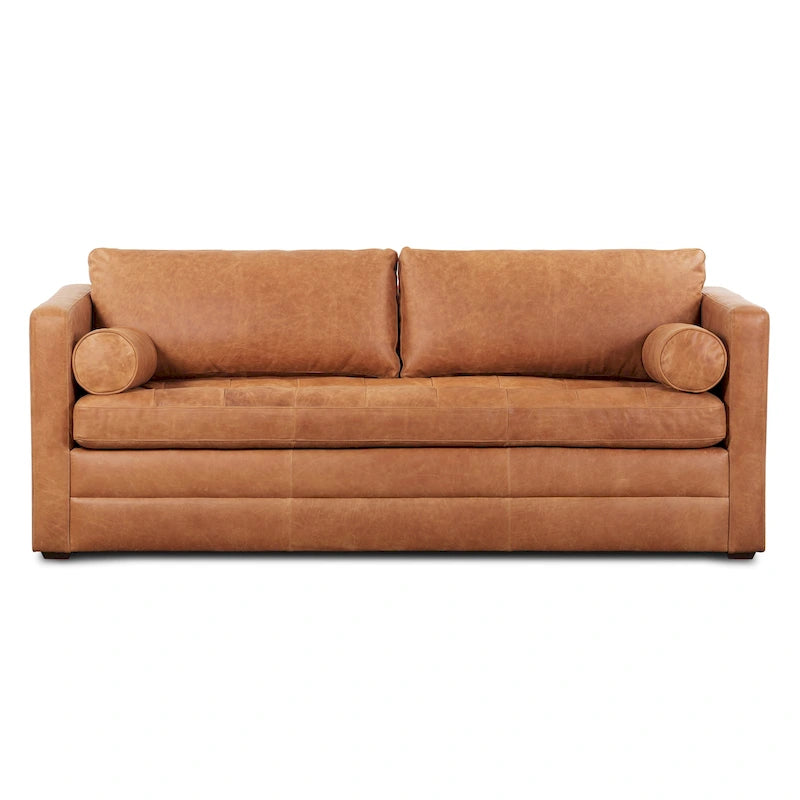 Canapé-lit convertible extractible en cuir de 82 po – Cuir véritable pleine fleur italien