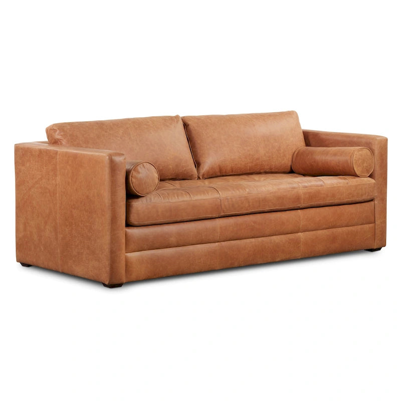 Canapé-lit convertible extractible en cuir de 82 po – Cuir véritable pleine fleur italien