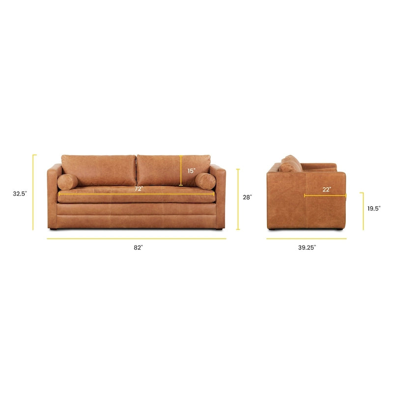 Canapé-lit convertible extractible en cuir de 82 po – Cuir véritable pleine fleur italien