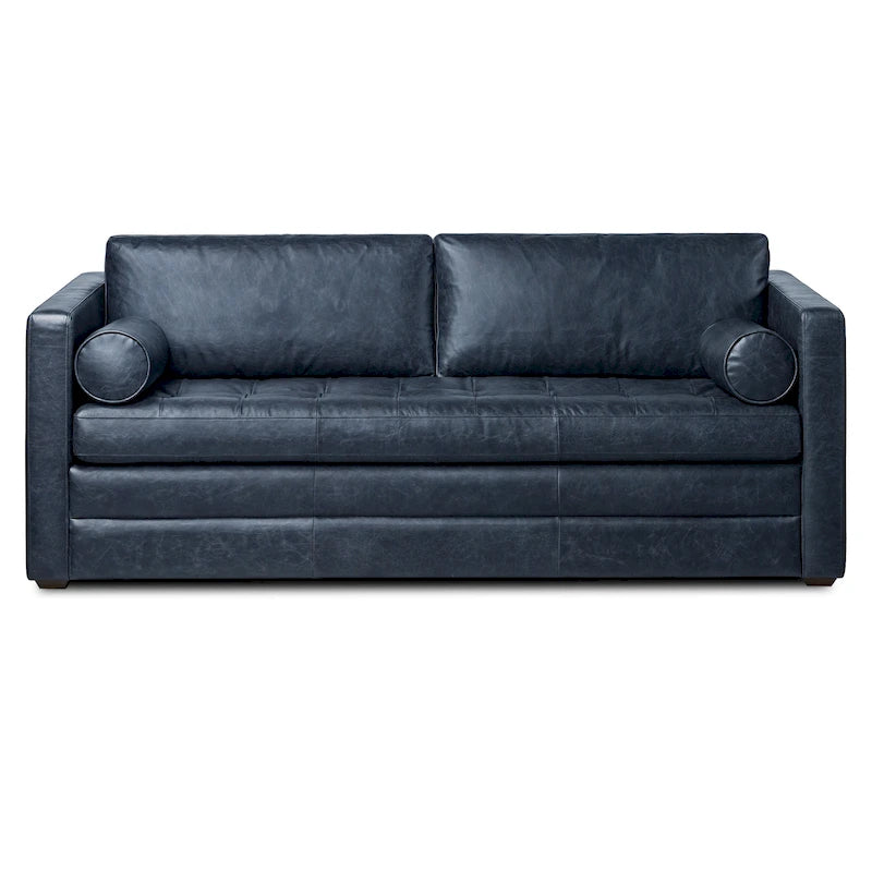 Canapé-lit convertible extractible en cuir de 82 po – Cuir véritable pleine fleur italien