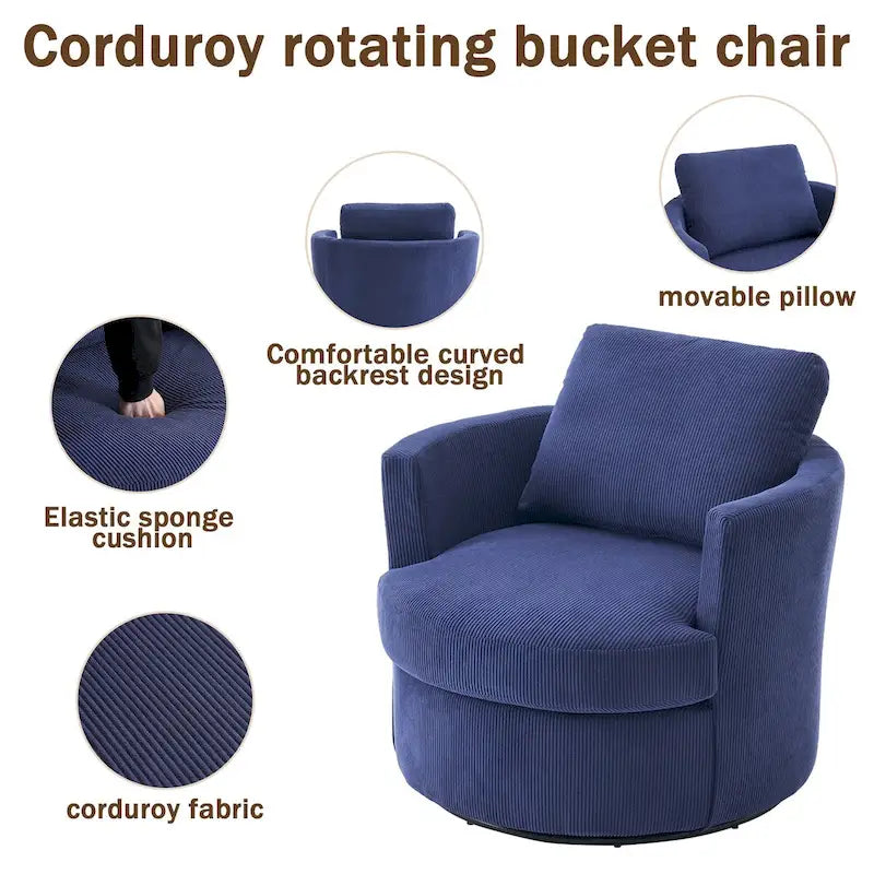 Fauteuil pivotant en velours côtelé moderne, lot de 1