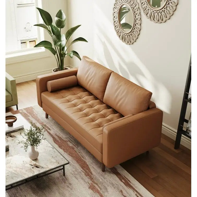 Causeuse en cuir à accoudoirs carrés de 59 cm de style Mid-Century