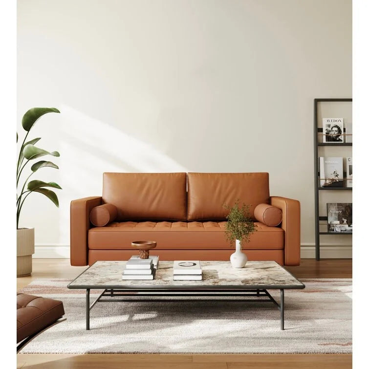 Causeuse en cuir à accoudoirs carrés de 59 cm de style Mid-Century