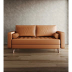 Causeuse en cuir à accoudoirs carrés de 59 cm de style Mid-Century