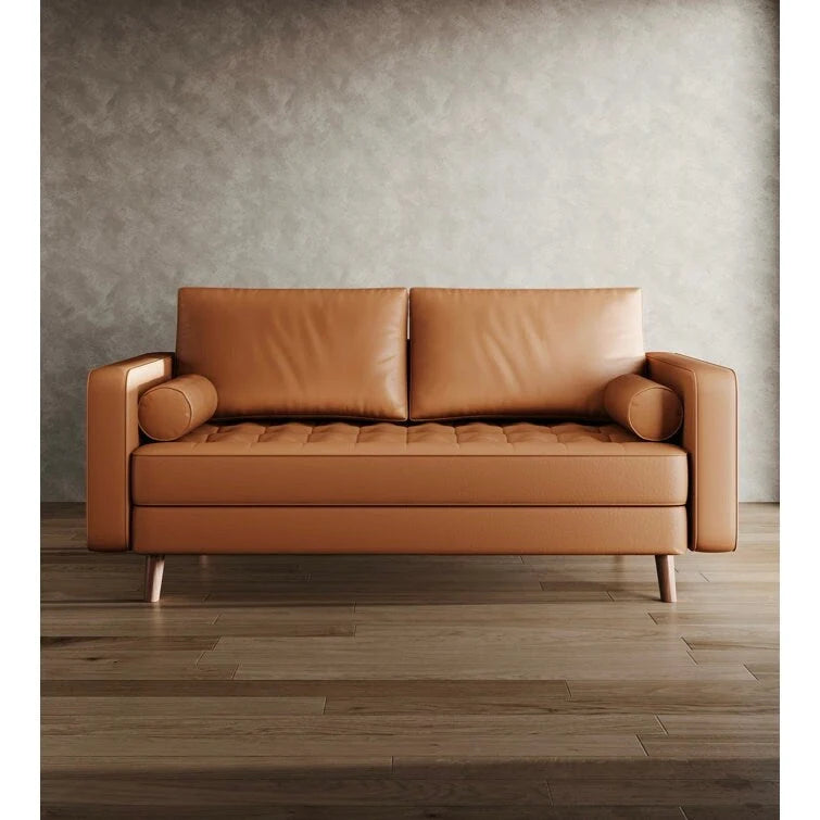 Causeuse en cuir à accoudoirs carrés de 59 cm de style Mid-Century