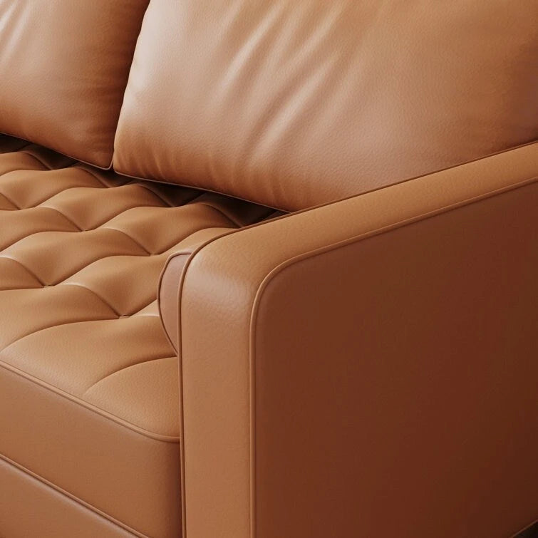 Causeuse en cuir à accoudoirs carrés de 59 cm de style Mid-Century