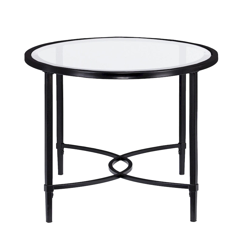 Table basse ovale 45 en verre transparent et noir et métal - 19 H x 45 L x 25 P