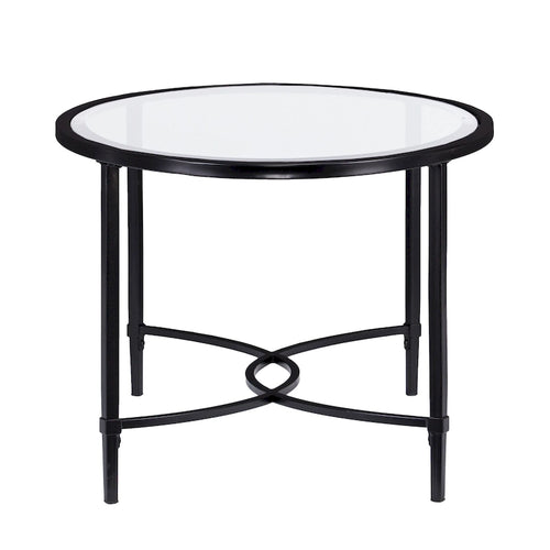 Table basse ovale 45 en verre transparent et noir et métal - 19 H x 45 L x 25 P