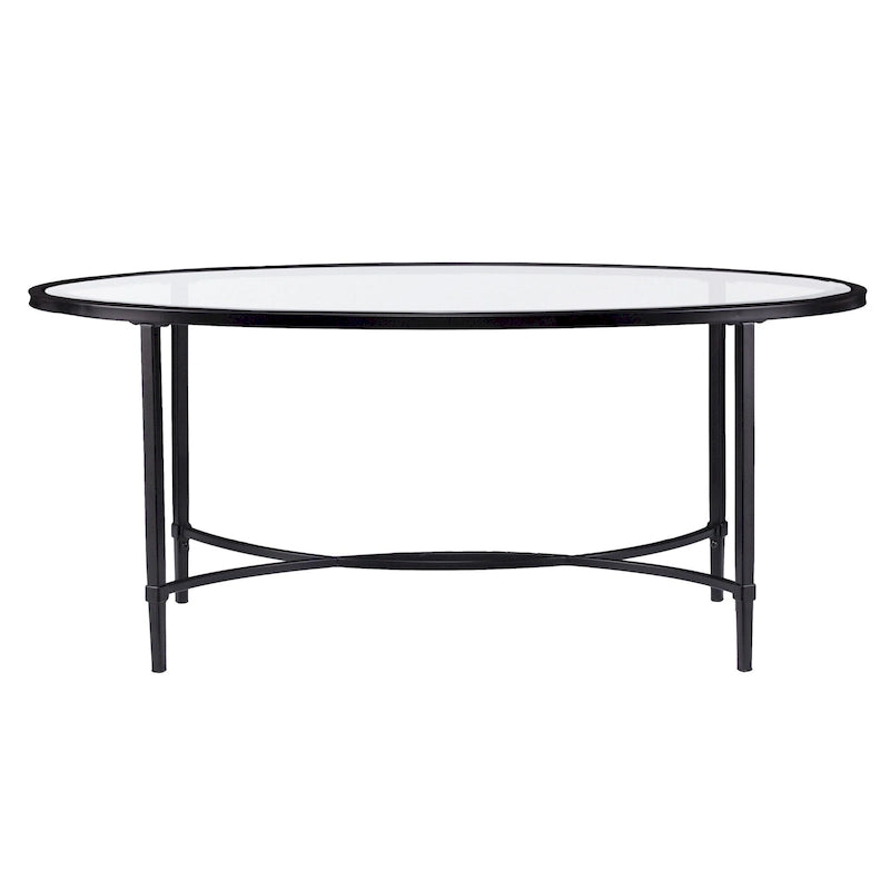 Table basse ovale 45 en verre transparent et noir et métal - 19 H x 45 L x 25 P