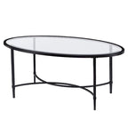 Table basse ovale 45 en verre transparent et noir et métal - 19 H x 45 L x 25 P