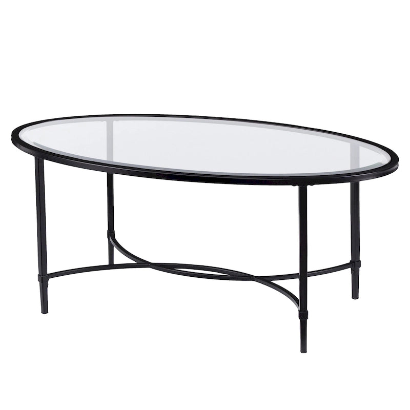 Table basse ovale 45 en verre transparent et noir et métal - 19 H x 45 L x 25 P