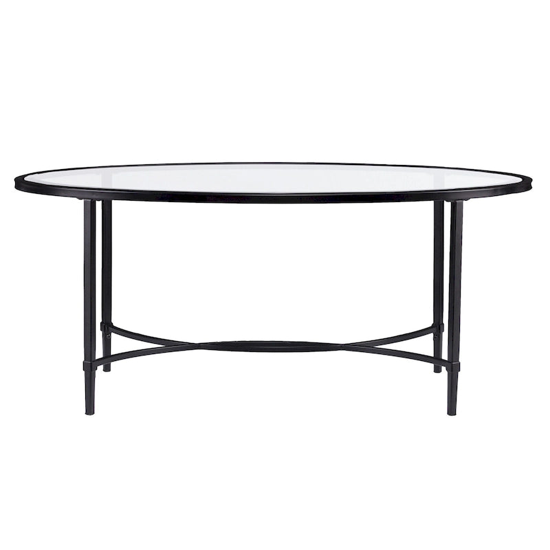 Table basse ovale 45 en verre transparent et noir et métal - 19 H x 45 L x 25 P