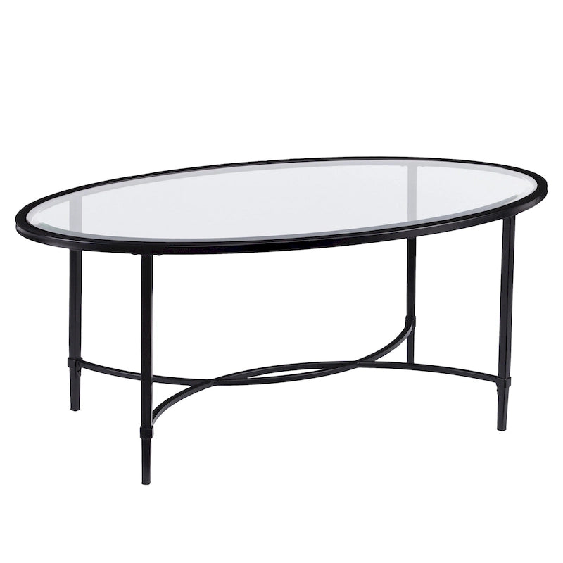 Table basse ovale 45 en verre transparent et noir et métal - 19 H x 45 L x 25 P