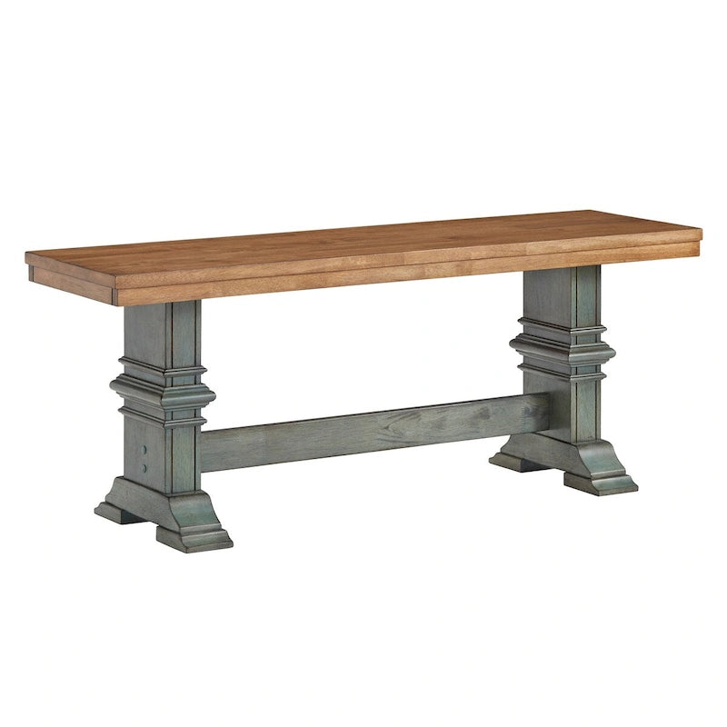 Banc de salle à manger en bois avec pieds tréteaux bicolores