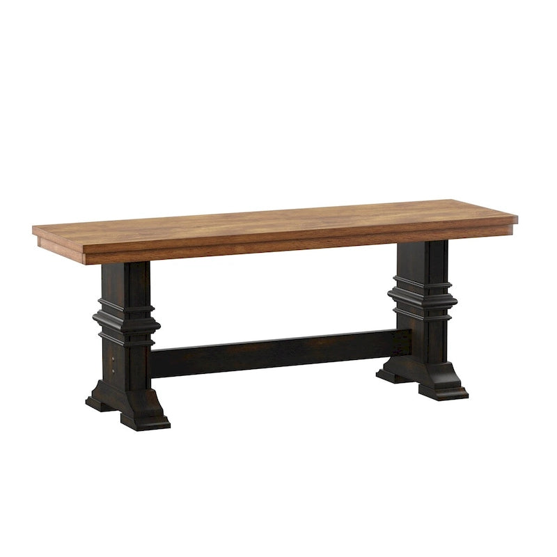 Banc de salle à manger en bois avec pieds tréteaux bicolores